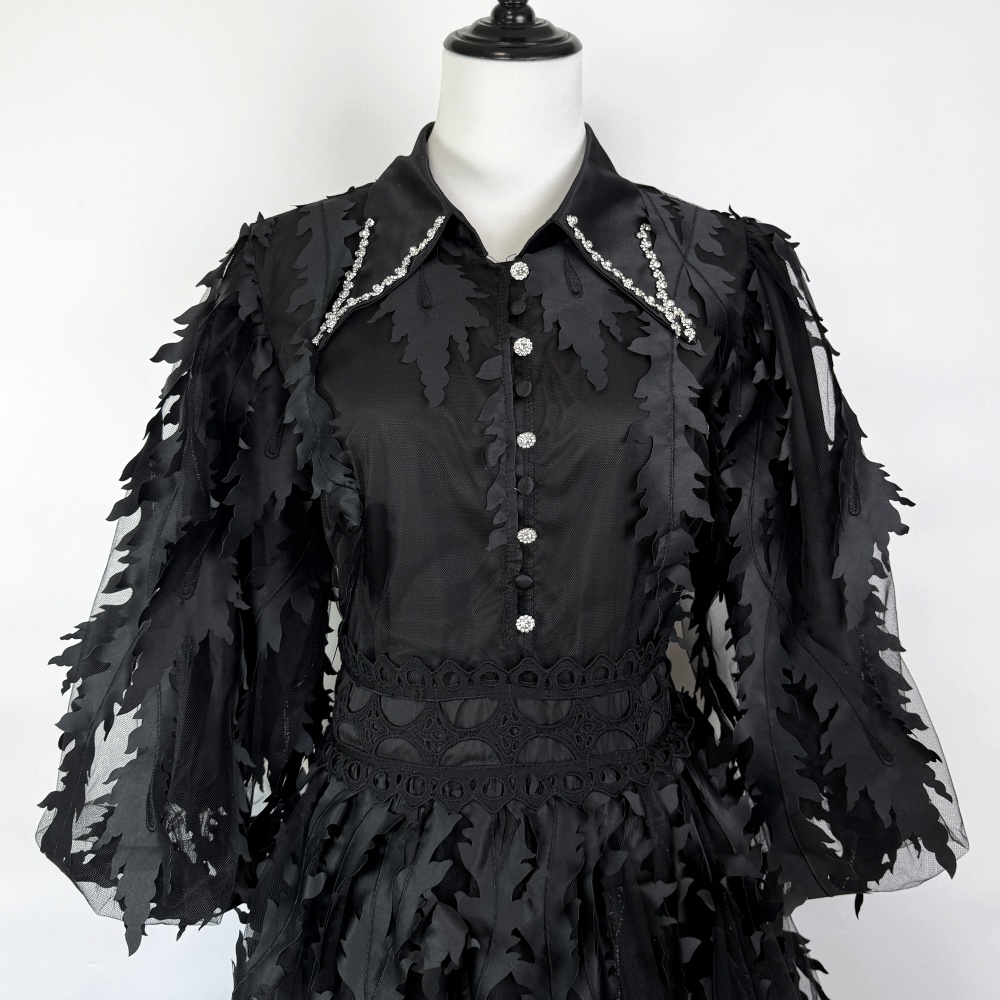 Tassels puff sleeve temperament retro single-breasted dress