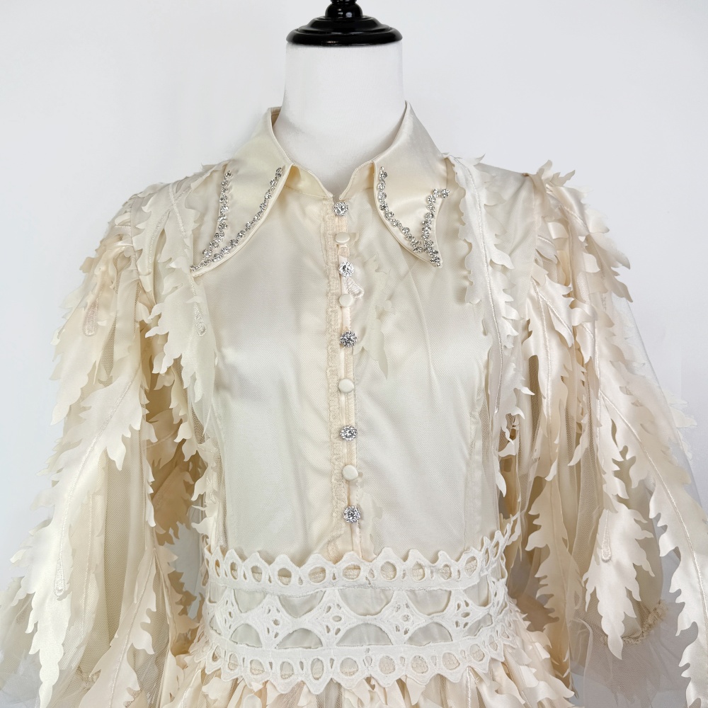 Tassels puff sleeve temperament retro single-breasted dress