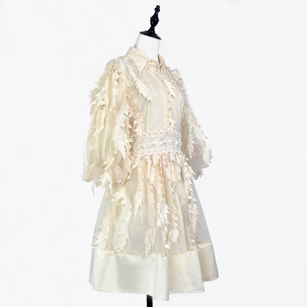 Tassels puff sleeve temperament retro single-breasted dress