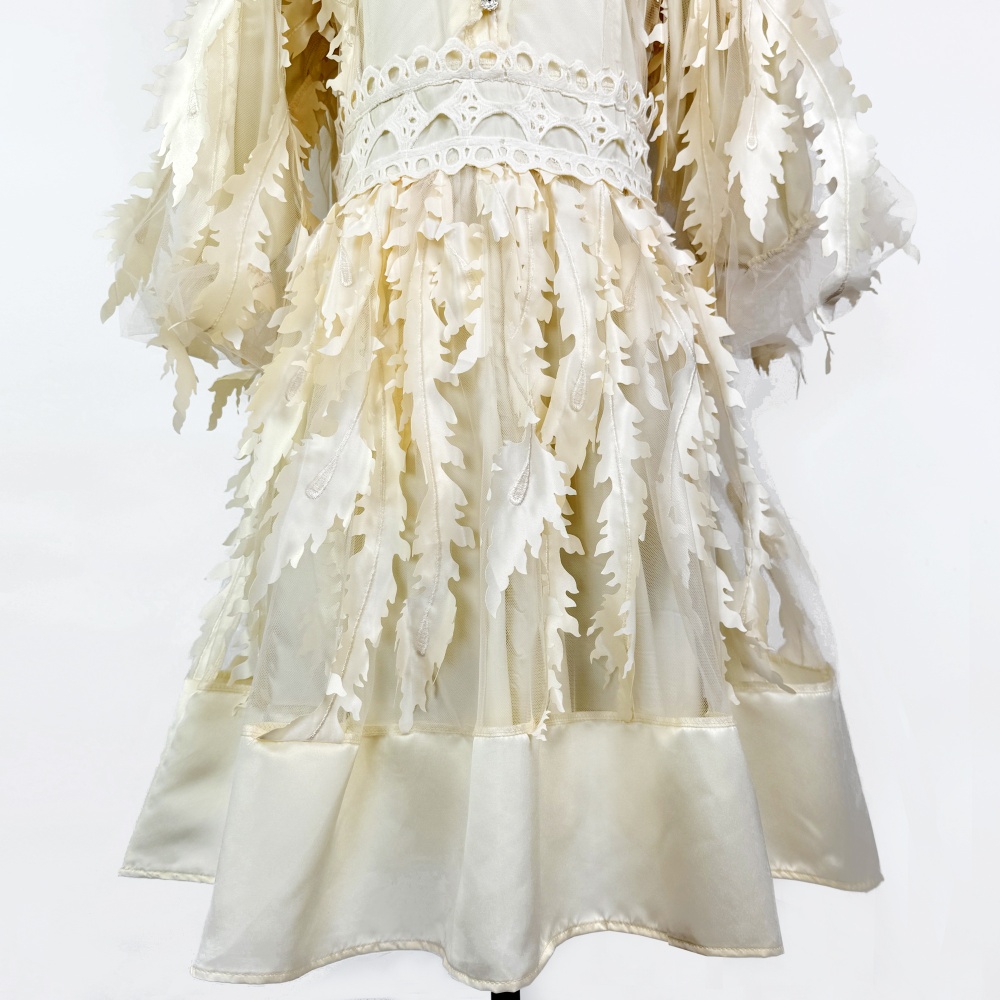 Tassels puff sleeve temperament retro single-breasted dress