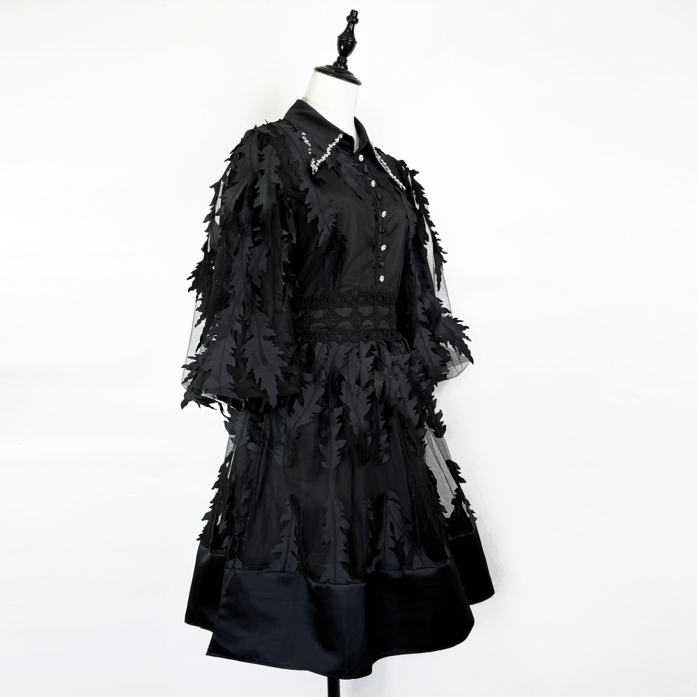 Tassels puff sleeve temperament retro single-breasted dress