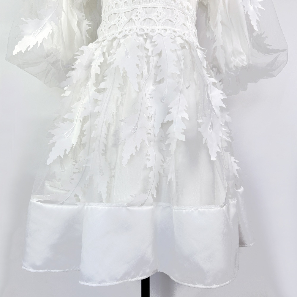 Tassels puff sleeve temperament retro single-breasted dress