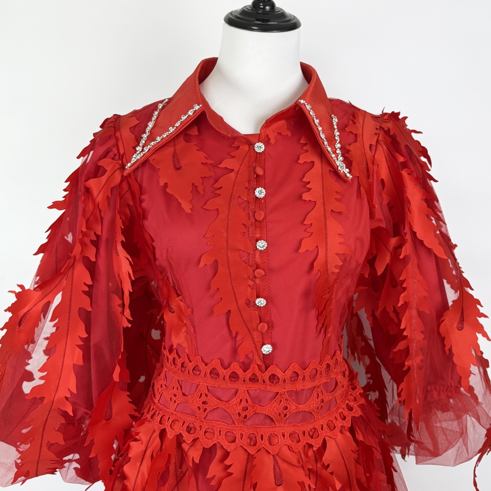 Tassels puff sleeve temperament retro single-breasted dress