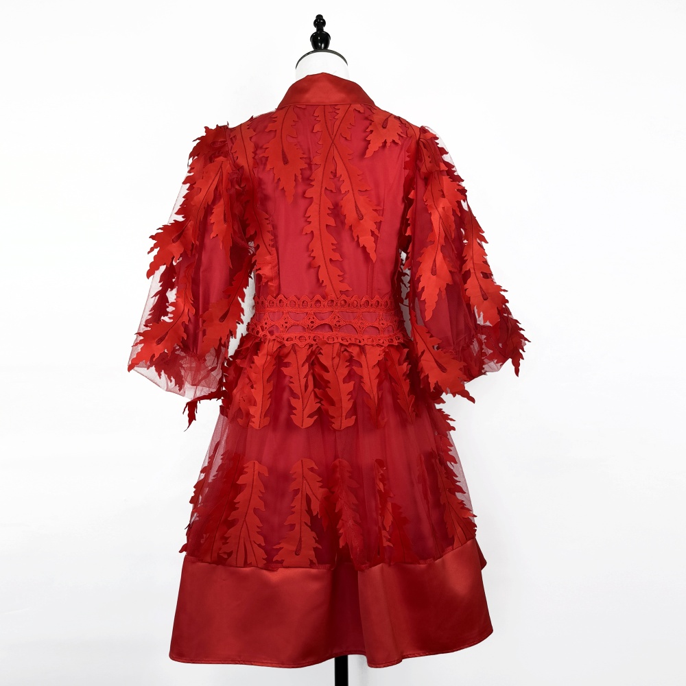 Tassels puff sleeve temperament retro single-breasted dress