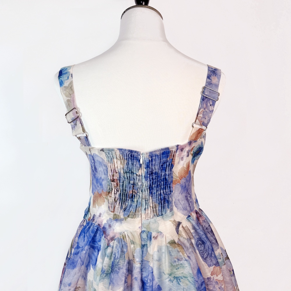 Thick and disorderly slim sling printing pinched waist dress