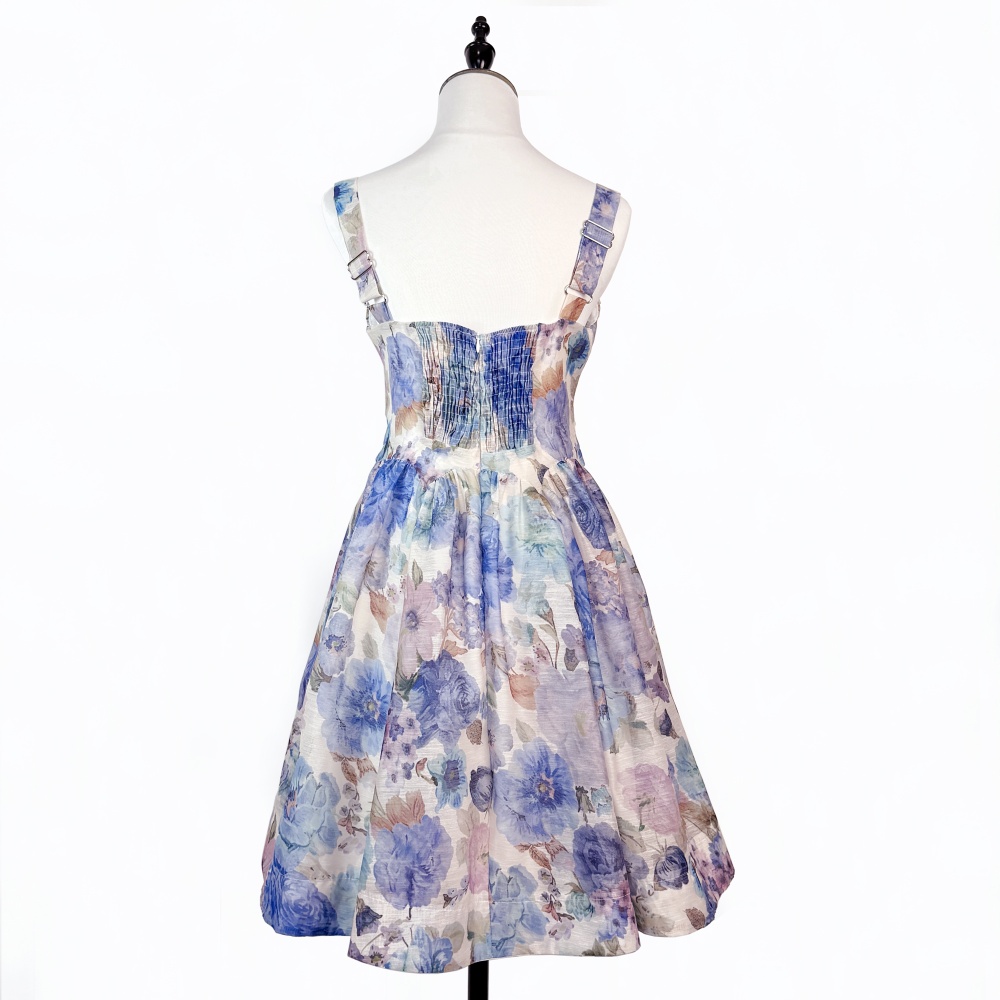 Thick and disorderly slim sling printing pinched waist dress