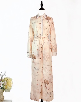 Loose vacation long pants frenum real silk corset a set