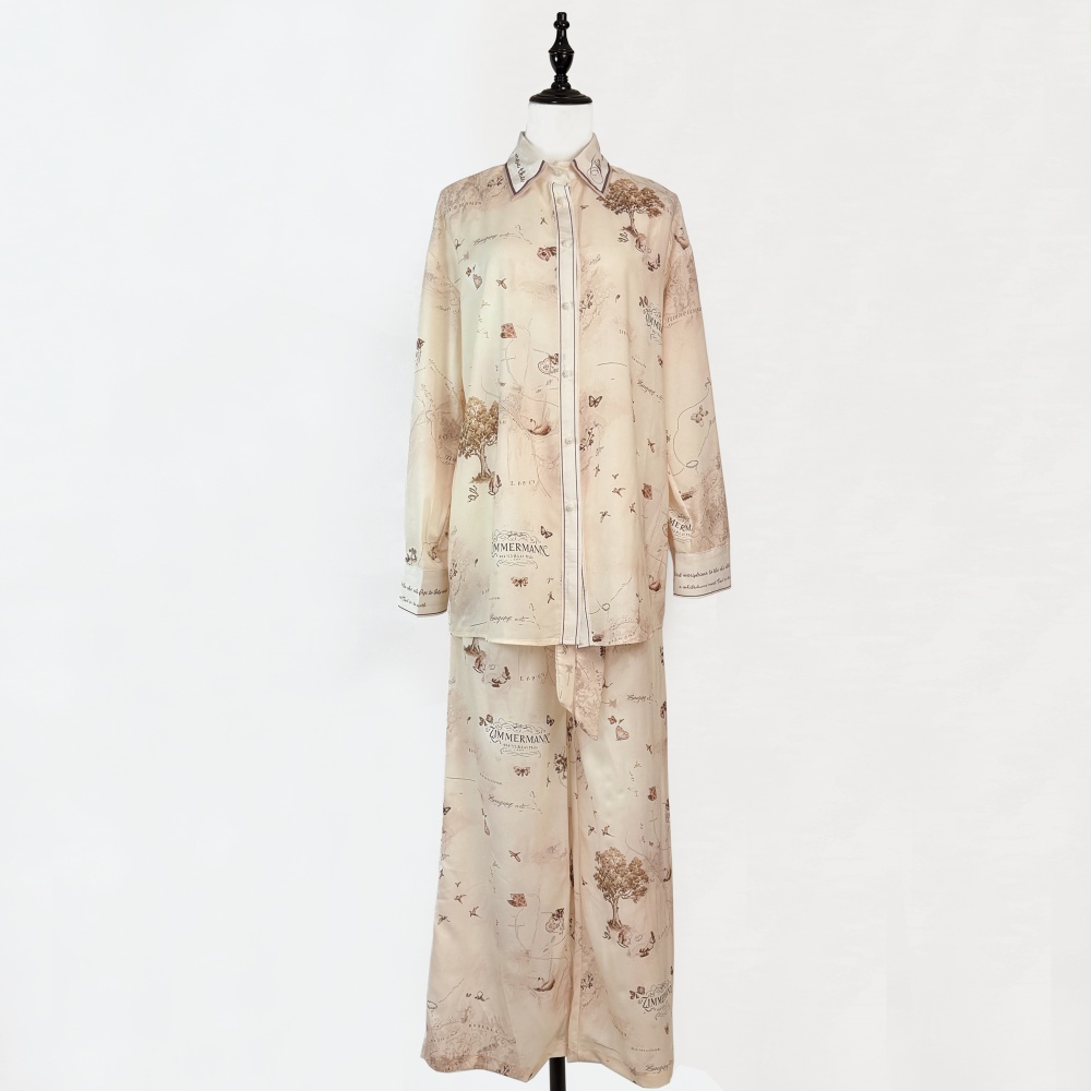 Loose vacation long pants frenum real silk corset a set