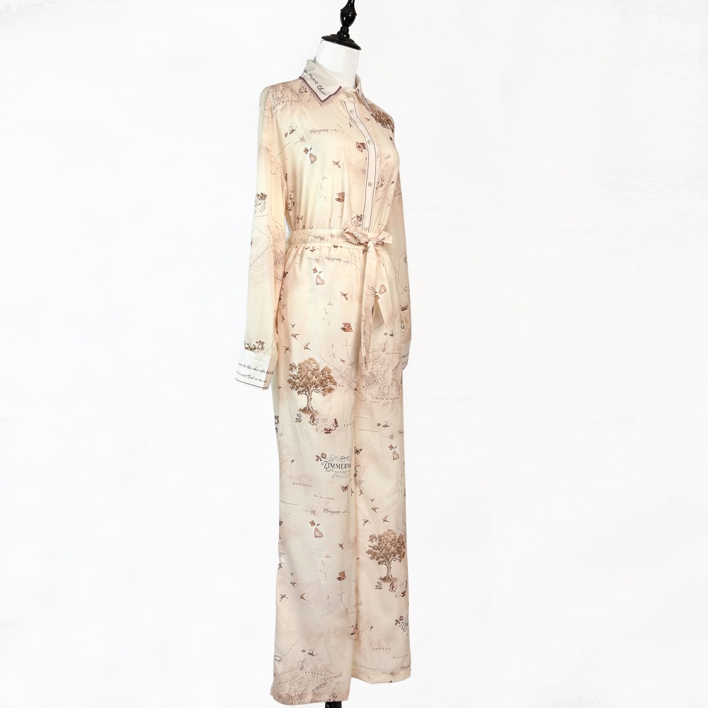 Loose vacation long pants frenum real silk corset a set