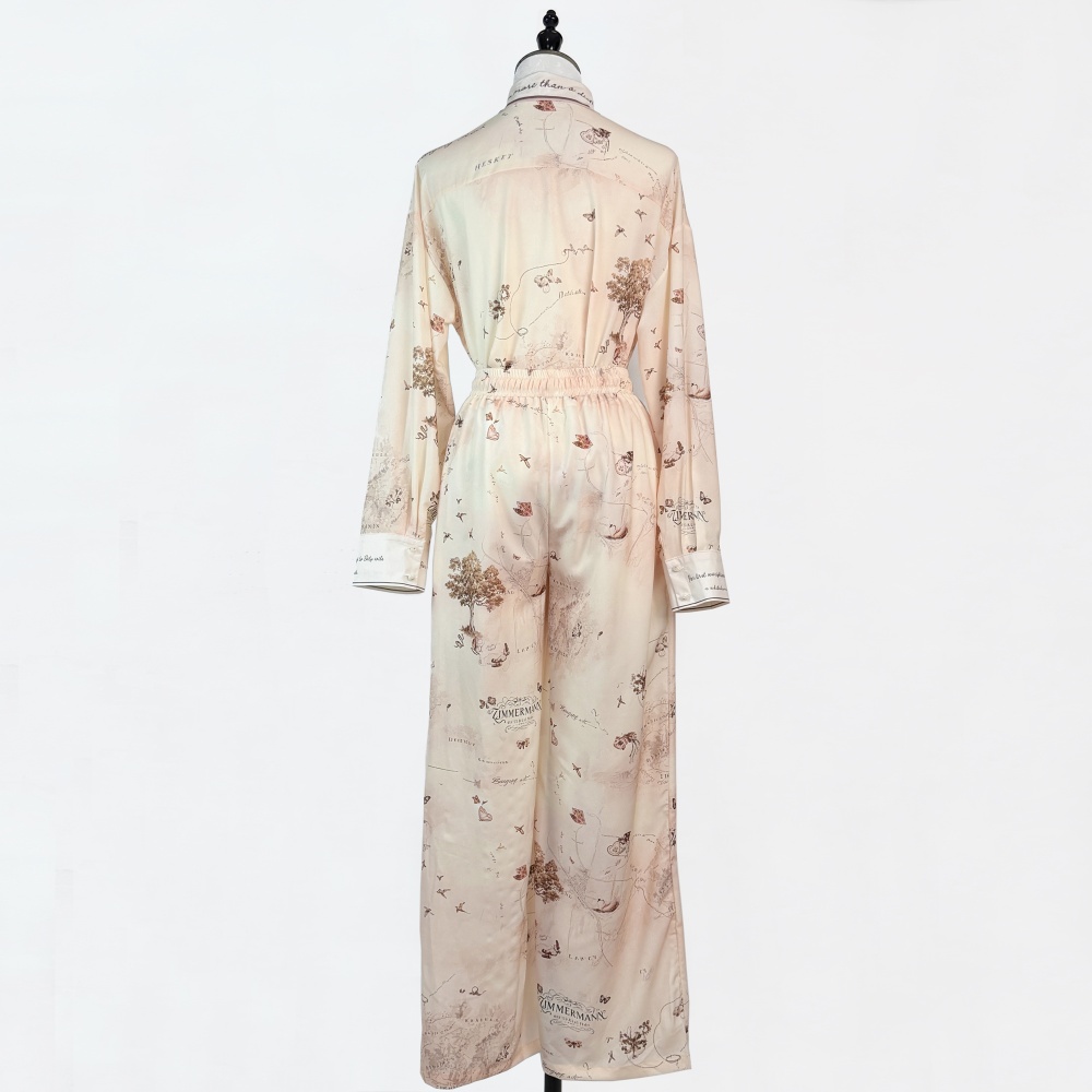 Loose vacation long pants frenum real silk corset a set