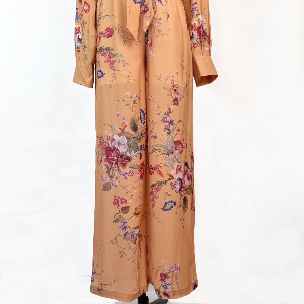 Loose vacation long pants frenum real silk corset a set