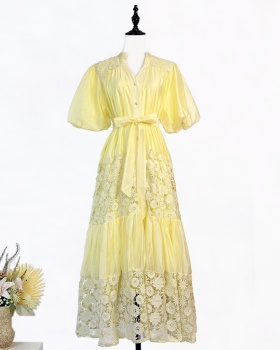 Niche pure dress lace splice long dress for women