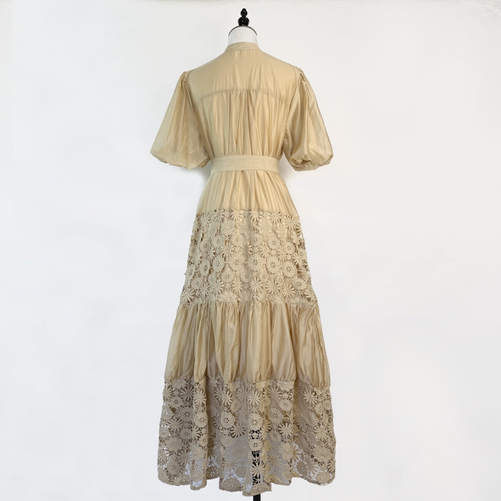 Niche pure dress lace splice long dress for women