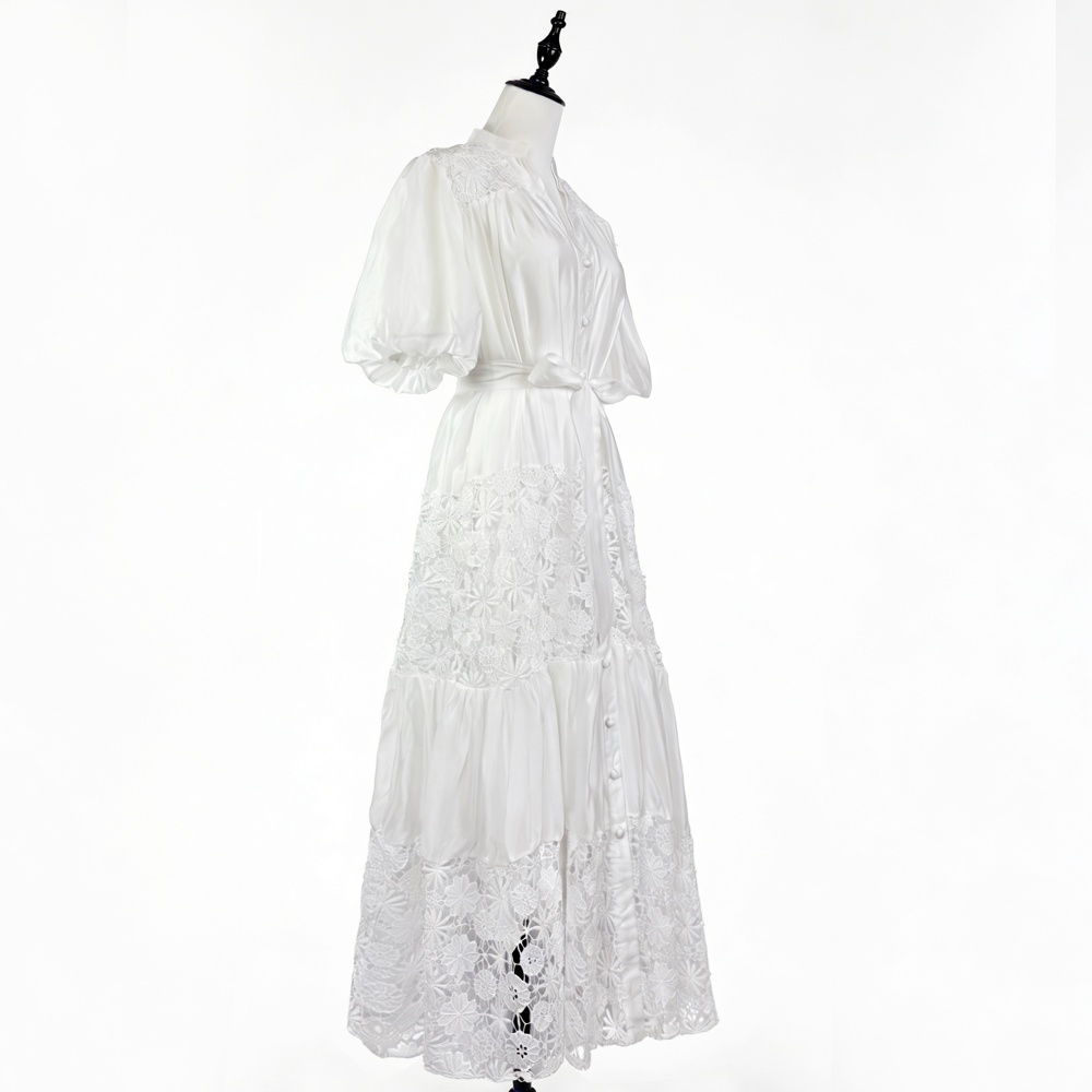 Niche pure dress lace splice long dress for women