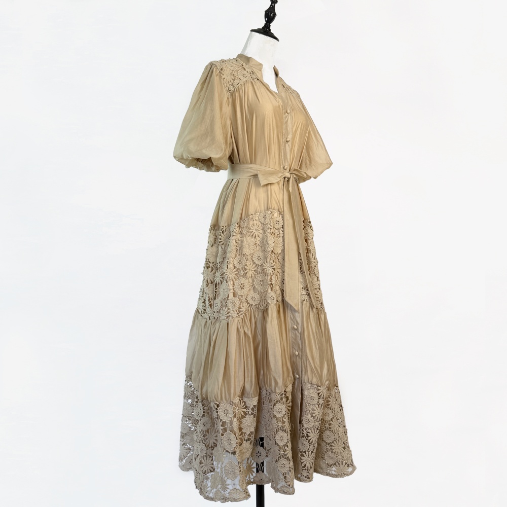 Niche pure dress lace splice long dress for women