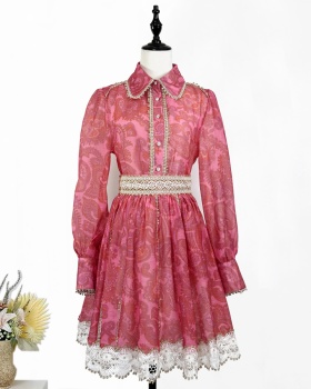 High waist long sleeve shirt lapel skirt a set