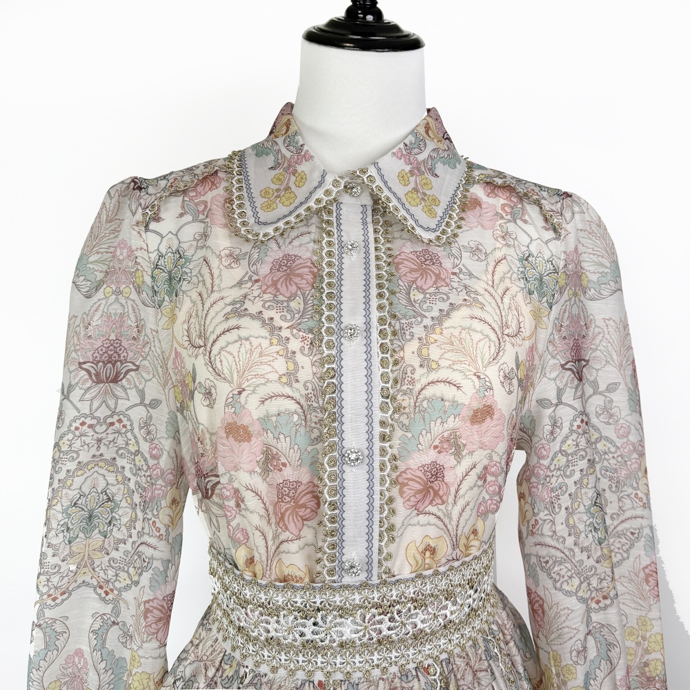 High waist long sleeve shirt lapel skirt a set