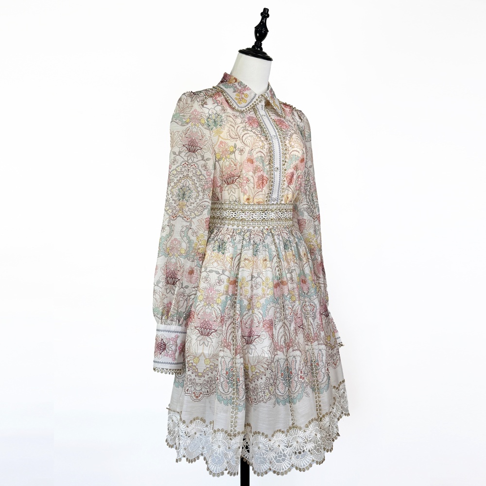 High waist long sleeve shirt lapel skirt a set