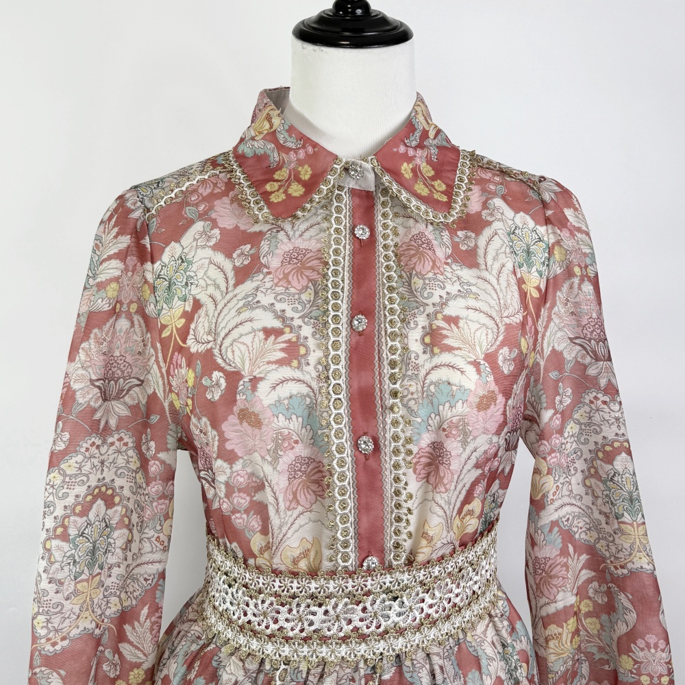 High waist long sleeve shirt lapel skirt a set