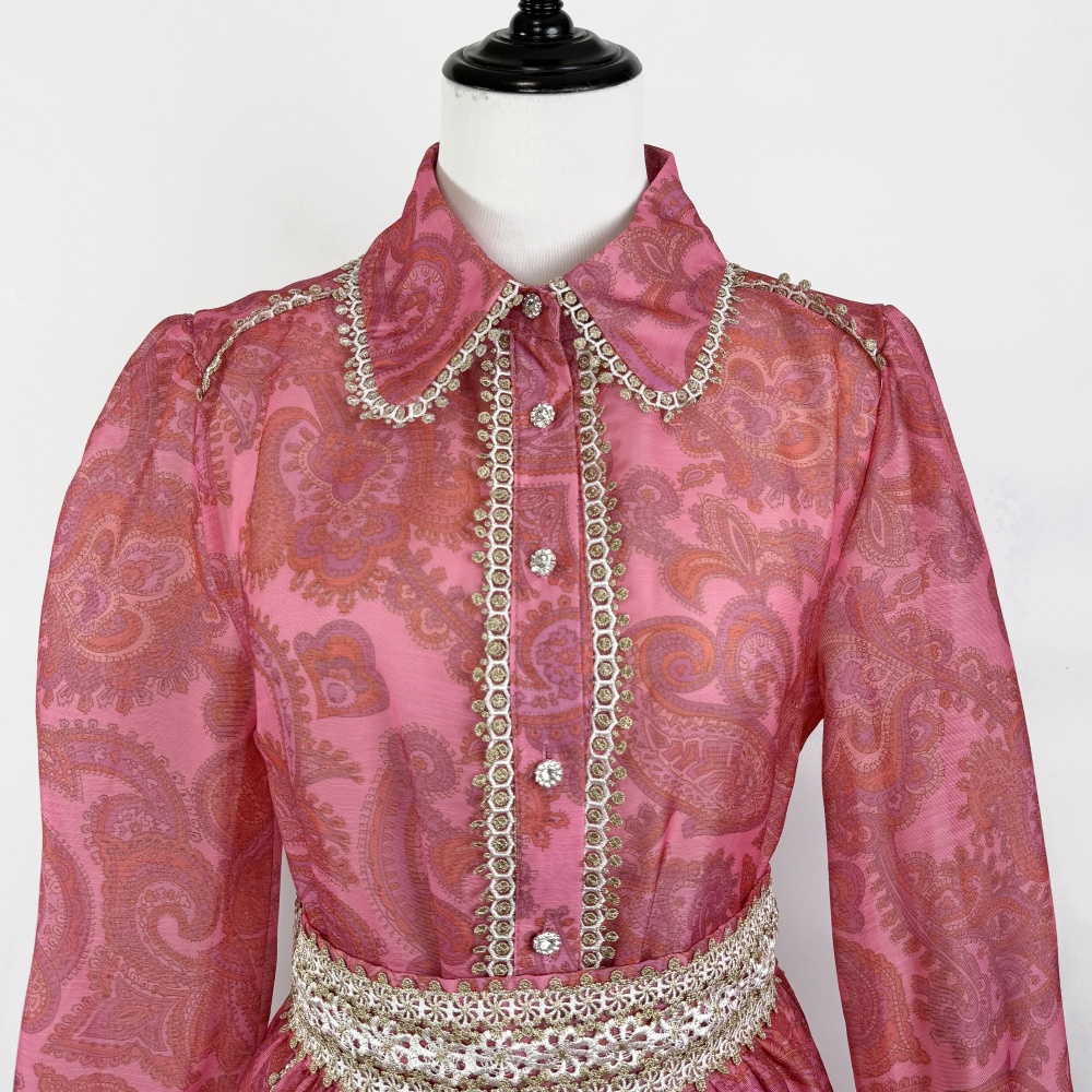 High waist long sleeve shirt lapel skirt a set