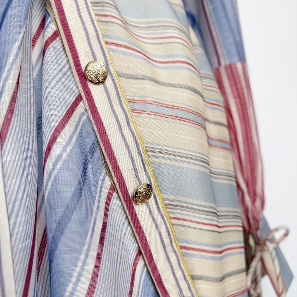 Colors lapel stripe slim short pinched waist frenum dress