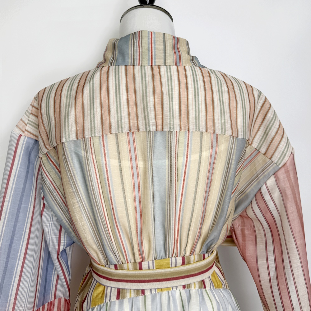 Colors lapel stripe slim short pinched waist frenum dress