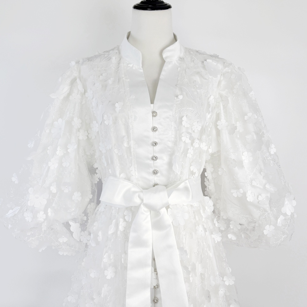 Flowers France style long dress lantern sleeve dress