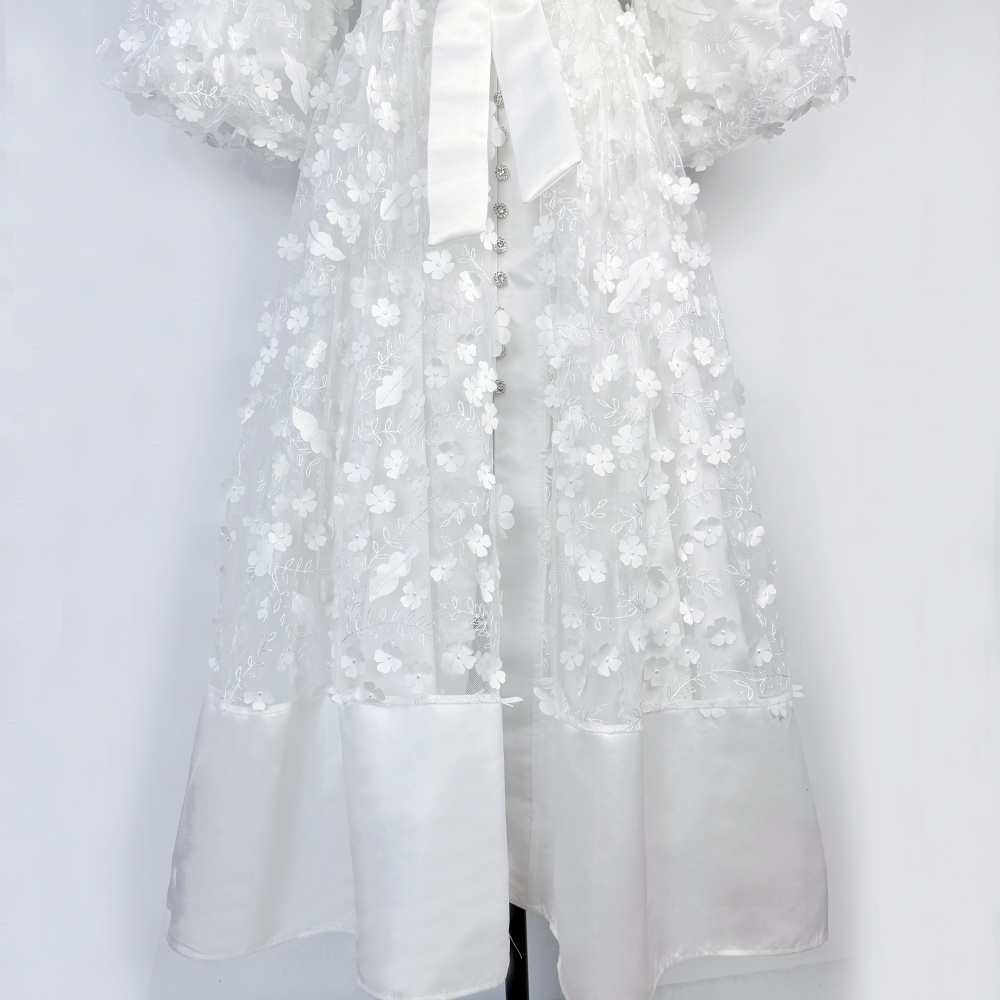 Flowers France style long dress lantern sleeve dress