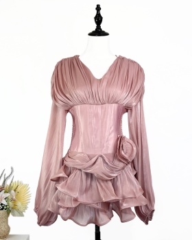 Lotus leaf edges elegant temperament slim stereoscopic dress