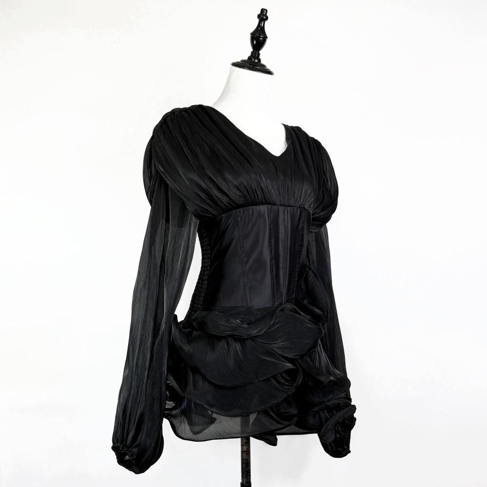 Lotus leaf edges elegant temperament slim stereoscopic dress