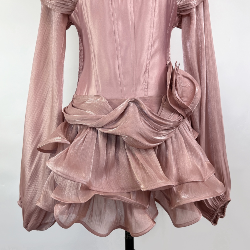 Lotus leaf edges elegant temperament slim stereoscopic dress