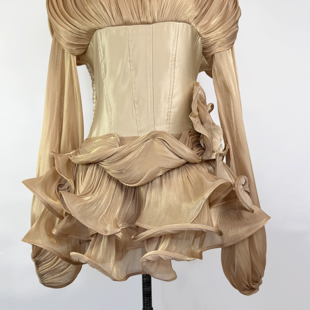 Lotus leaf edges elegant temperament slim stereoscopic dress