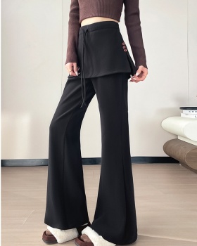 Slim Casual thick drawstring wide leg Pseudo-two pants