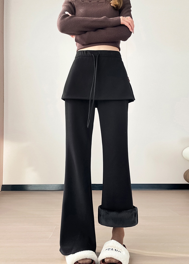 Slim Casual thick drawstring wide leg Pseudo-two pants