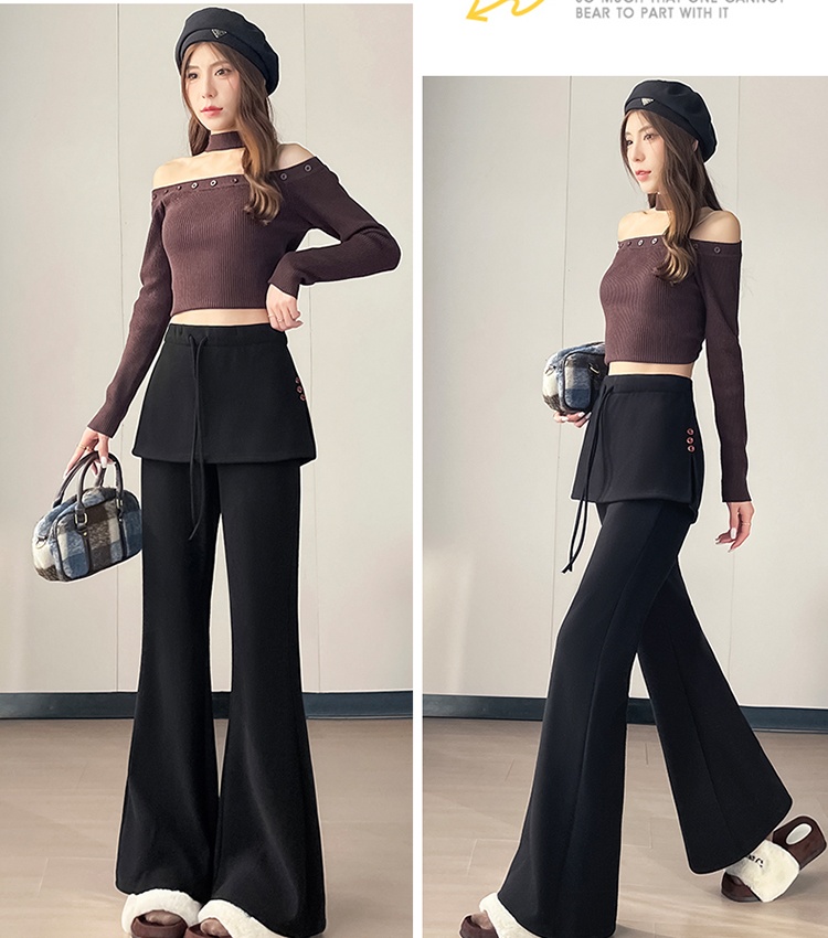 Slim Casual thick drawstring wide leg Pseudo-two pants