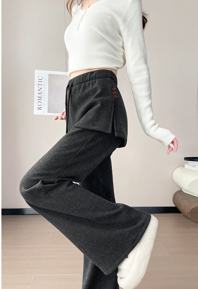 Slim Casual thick drawstring wide leg Pseudo-two pants