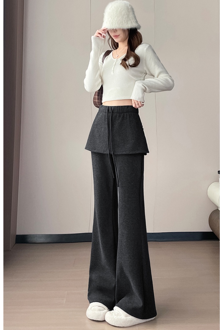 Slim Casual thick drawstring wide leg Pseudo-two pants