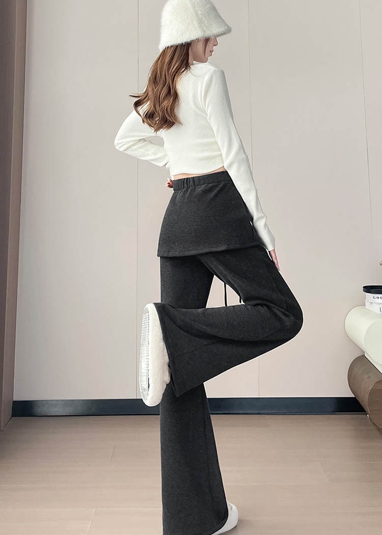 Slim Casual thick drawstring wide leg Pseudo-two pants