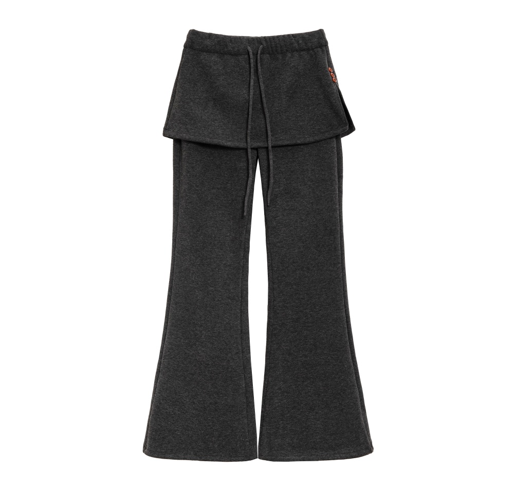 Slim Casual thick drawstring wide leg Pseudo-two pants