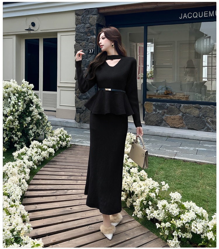 Lotus leaf edges tops with belt skirt 3pcs set