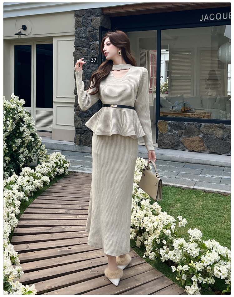 Lotus leaf edges tops with belt skirt 3pcs set