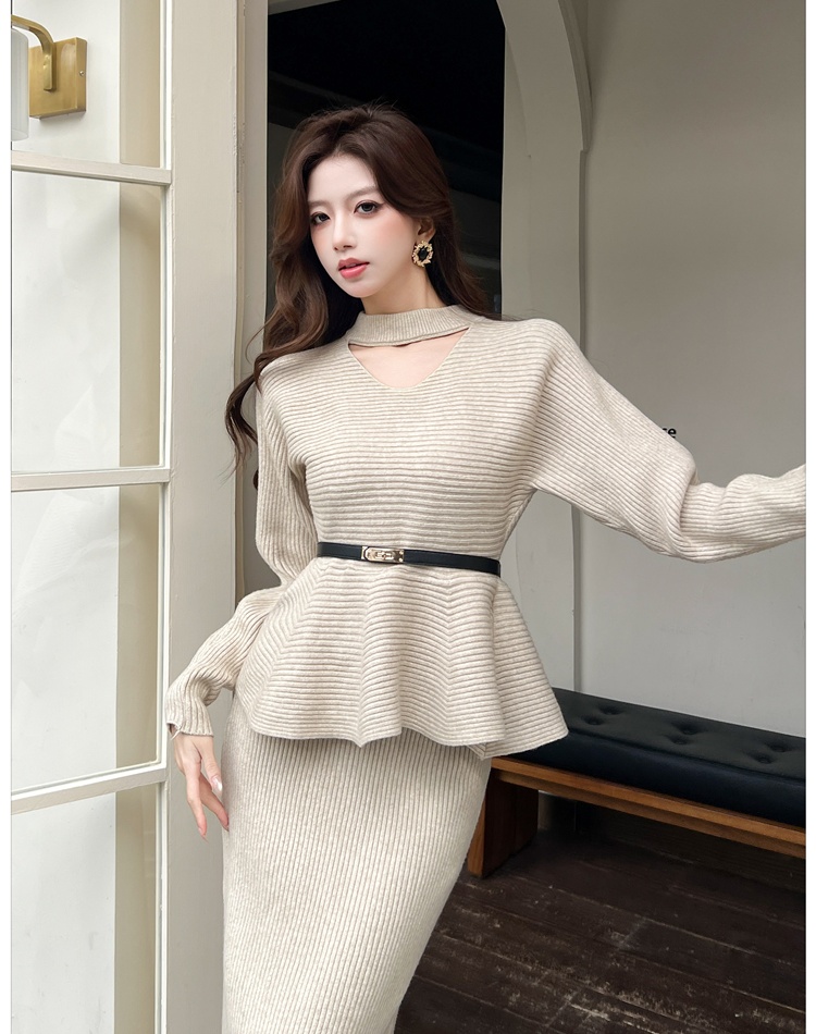 Lotus leaf edges tops with belt skirt 3pcs set