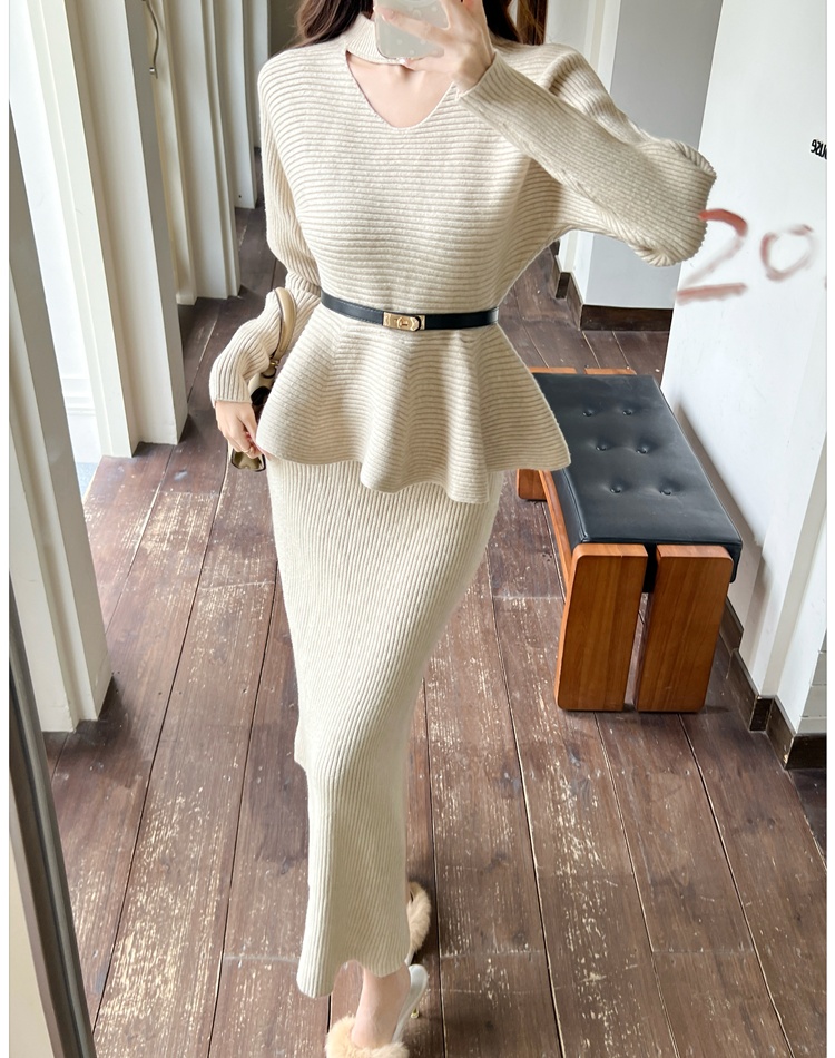 Lotus leaf edges tops with belt skirt 3pcs set