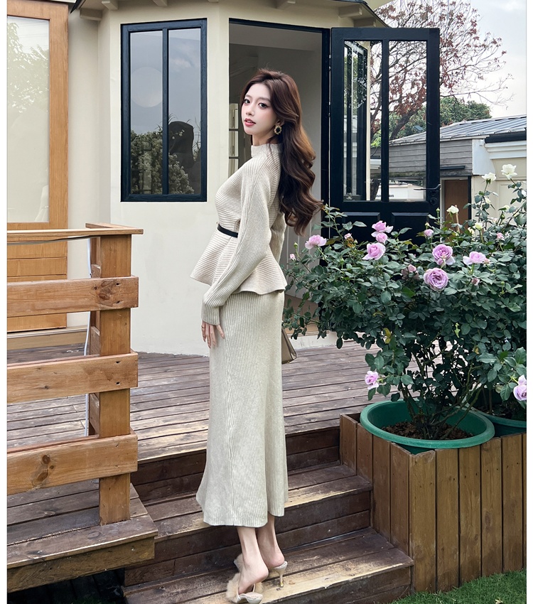 Lotus leaf edges tops with belt skirt 3pcs set