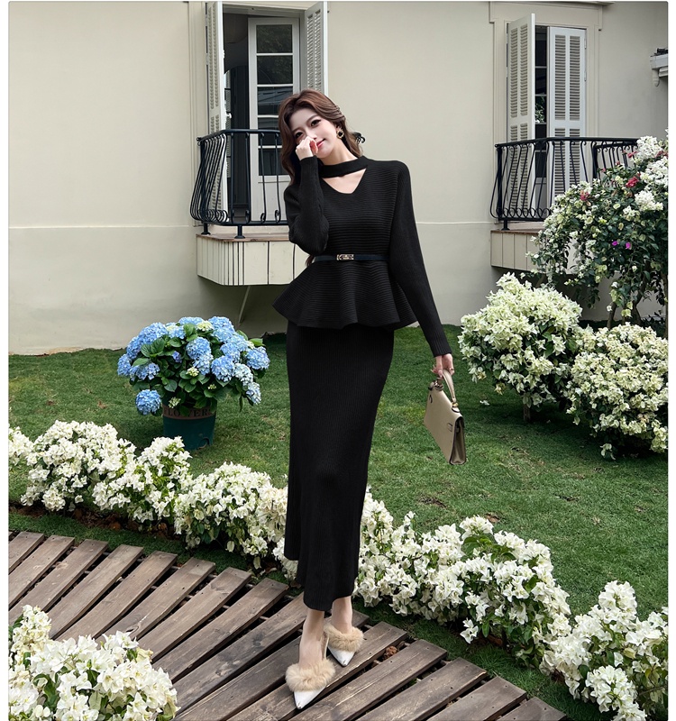 Lotus leaf edges tops with belt skirt 3pcs set