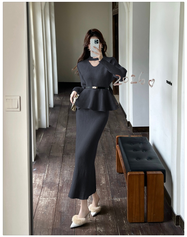 Lotus leaf edges tops with belt skirt 3pcs set