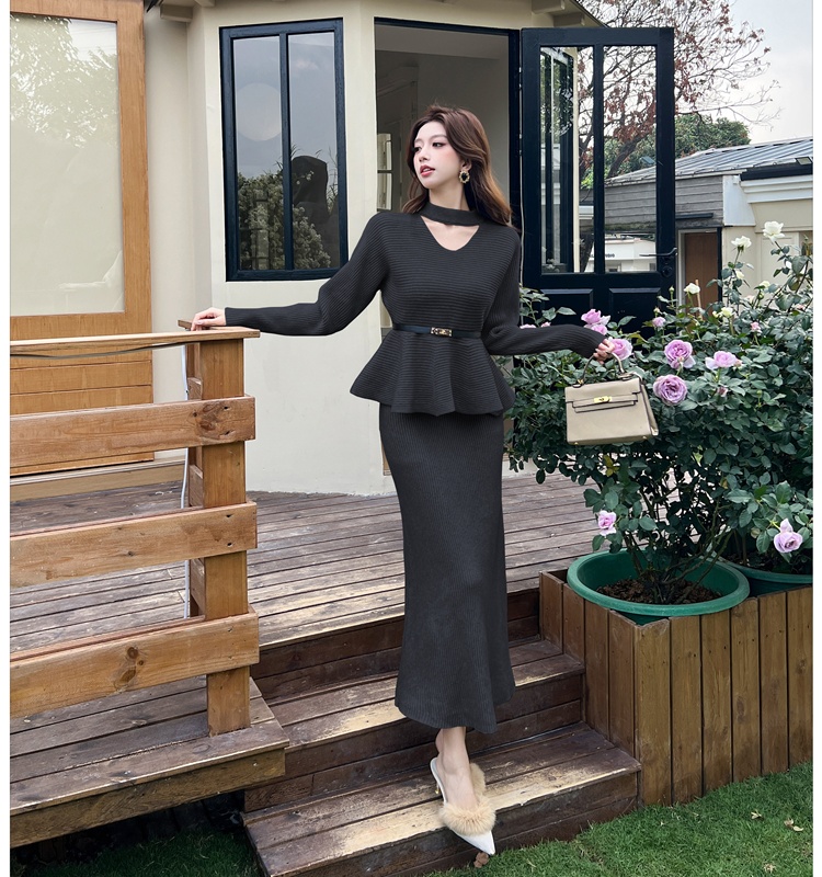 Lotus leaf edges tops with belt skirt 3pcs set