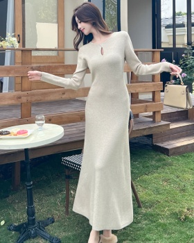 Autumn and winter knitted long dress A-line pure dress for women