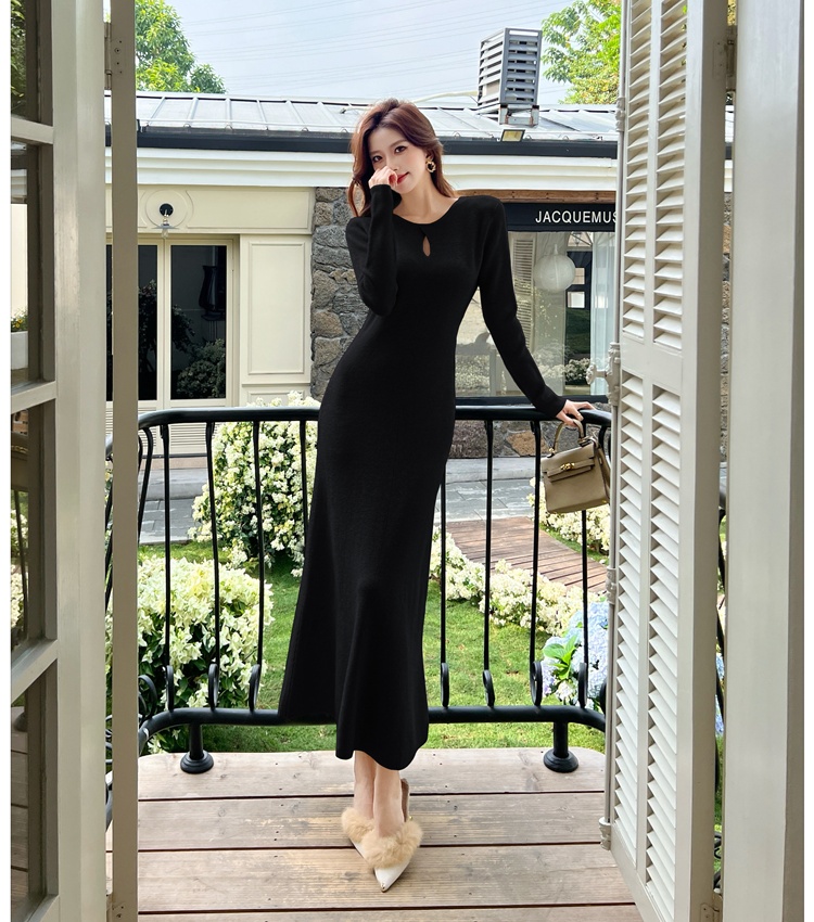 Autumn and winter knitted long dress A-line pure dress for women