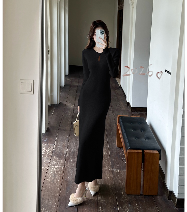 Autumn and winter knitted long dress A-line pure dress for women